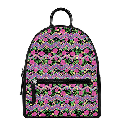 Tropical Hibiscus Flowers Aztec Print Leather Backpack