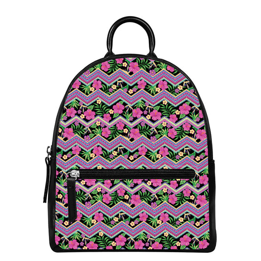Tropical Hibiscus Flowers Aztec Print Leather Backpack