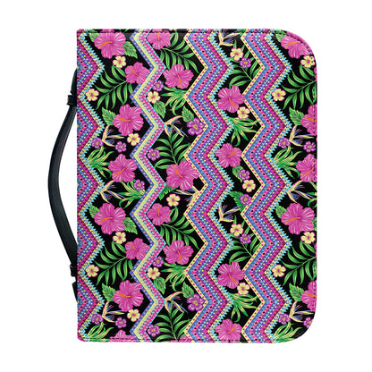Tropical Hibiscus Flowers Aztec Print Leather Bible Cover