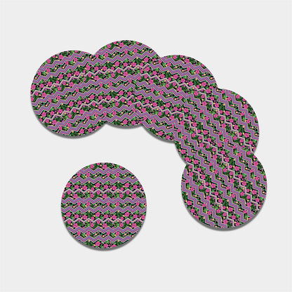 Tropical Hibiscus Flowers Aztec Print Leather Coaster Set