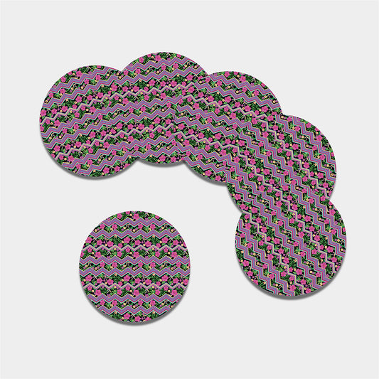 Tropical Hibiscus Flowers Aztec Print Leather Coaster Set