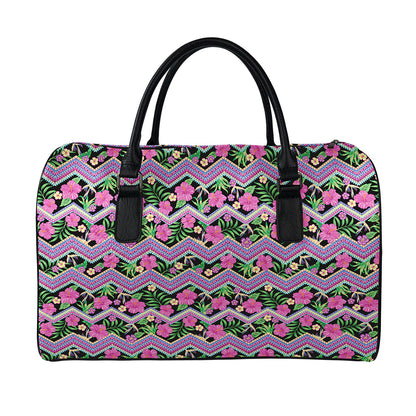 Tropical Hibiscus Flowers Aztec Print Leather Duffle Bag