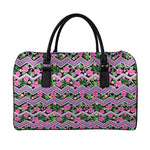 Tropical Hibiscus Flowers Aztec Print Leather Duffle Bag