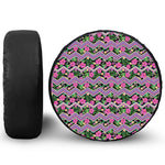 Tropical Hibiscus Flowers Aztec Print Leather Spare Tire Cover