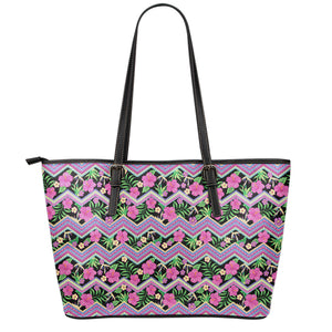 Tropical Hibiscus Flowers Aztec Print Leather Tote Bag