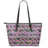 Tropical Hibiscus Flowers Aztec Print Leather Tote Bag