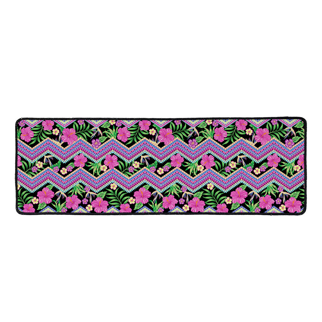 Tropical Hibiscus Flowers Aztec Print Long Kitchen Mat