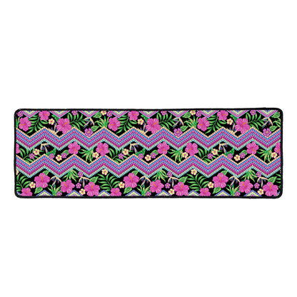 Tropical Hibiscus Flowers Aztec Print Long Kitchen Mat