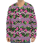 Tropical Hibiscus Flowers Aztec Print Long Sleeve Baseball Jersey