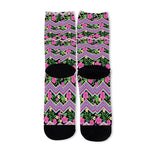 Tropical Hibiscus Flowers Aztec Print Long Socks