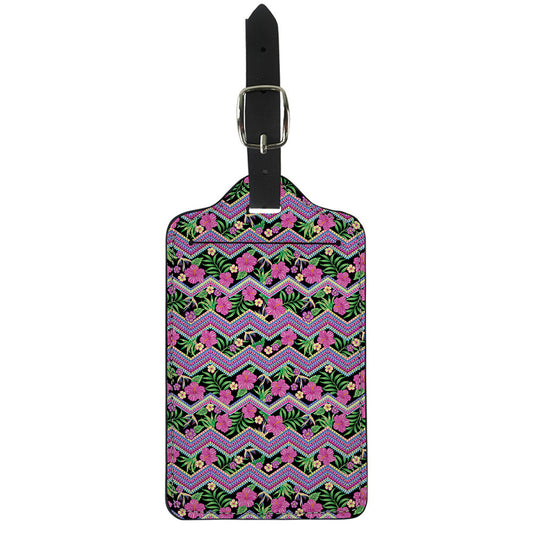 Tropical Hibiscus Flowers Aztec Print Luggage Tag