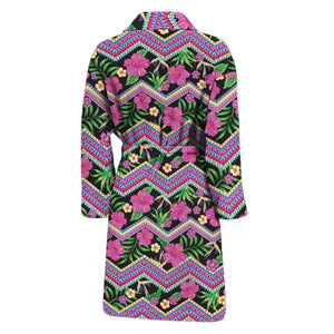 Tropical Hibiscus Flowers Aztec Print Men's Bathrobe