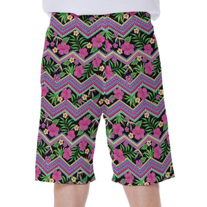 Tropical Hibiscus Flowers Aztec Print Men's Beach Shorts