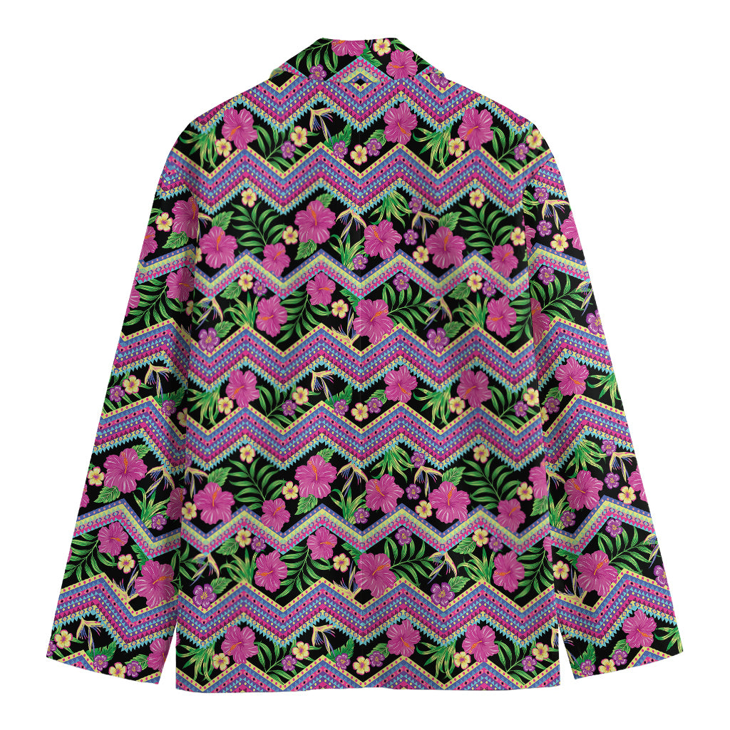 Tropical Hibiscus Flowers Aztec Print Men's Blazer