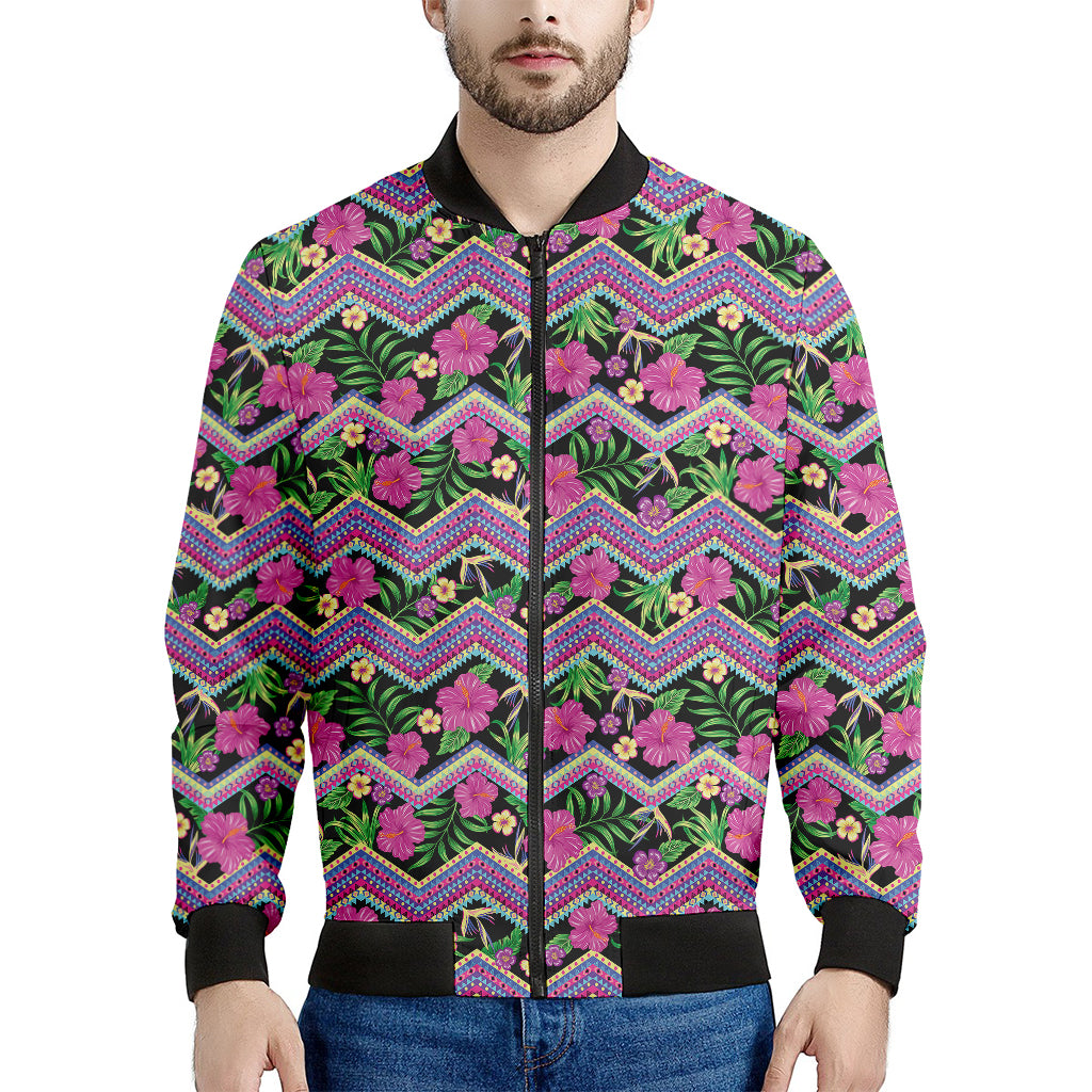 Tropical Hibiscus Flowers Aztec Print Men's Bomber Jacket