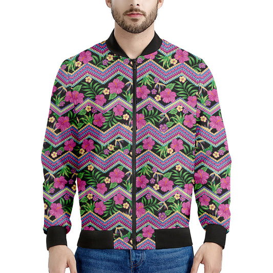 Tropical Hibiscus Flowers Aztec Print Men's Bomber Jacket