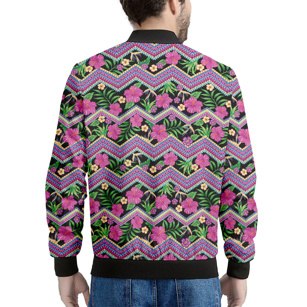 Tropical Hibiscus Flowers Aztec Print Men's Bomber Jacket