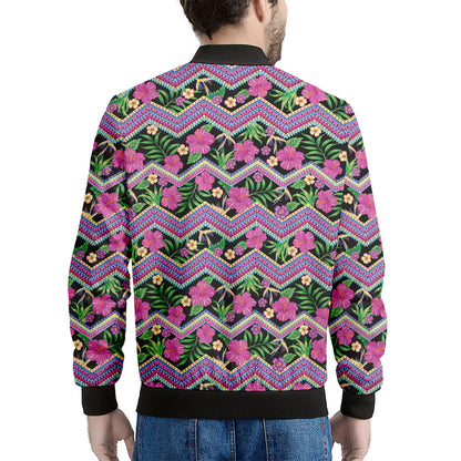 Tropical Hibiscus Flowers Aztec Print Men's Bomber Jacket