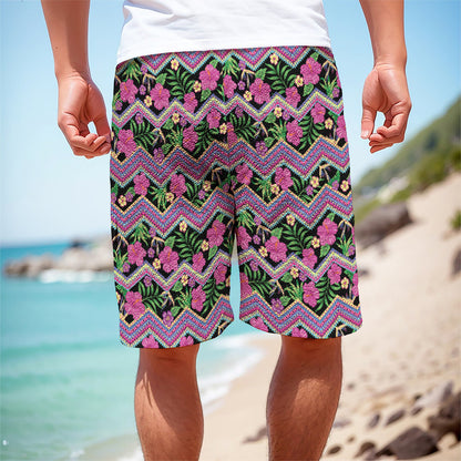 Tropical Hibiscus Flowers Aztec Print Men's Cargo Shorts
