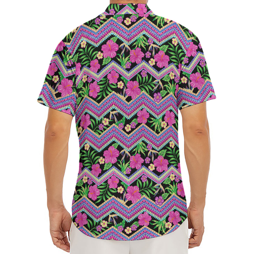 Tropical Hibiscus Flowers Aztec Print Men's Deep V-Neck Shirt