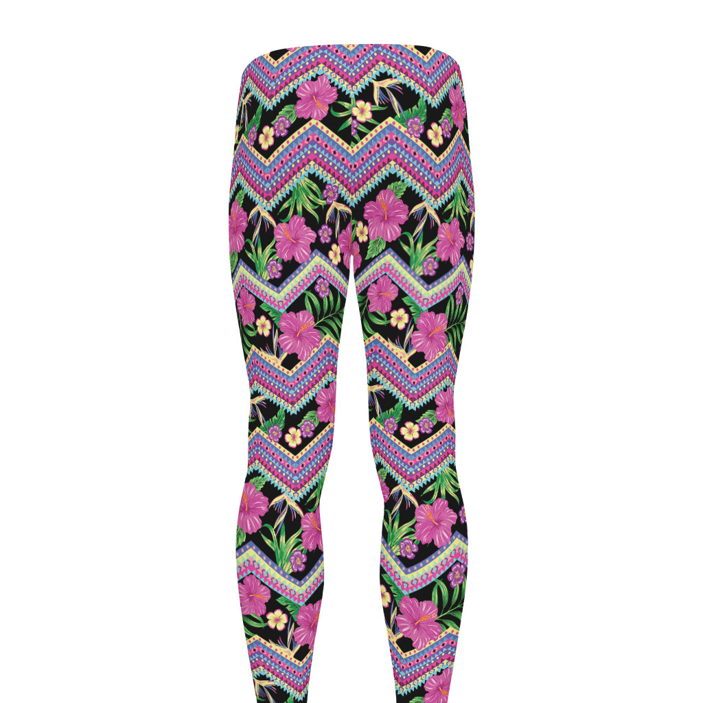 Tropical Hibiscus Flowers Aztec Print Men's leggings