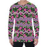 Tropical Hibiscus Flowers Aztec Print Men's Long Sleeve T-Shirt