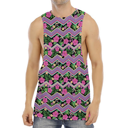 Tropical Hibiscus Flowers Aztec Print Men's Muscle Tank Top