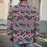 Tropical Hibiscus Flowers Aztec Print Men's Shirt Jacket