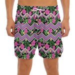 Tropical Hibiscus Flowers Aztec Print Men's Split Running Shorts