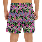 Tropical Hibiscus Flowers Aztec Print Men's Split Running Shorts