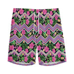 Tropical Hibiscus Flowers Aztec Print Men's Sports Shorts
