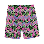Tropical Hibiscus Flowers Aztec Print Men's Sports Shorts