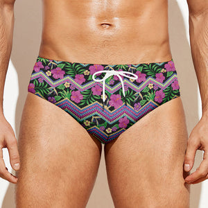 Tropical Hibiscus Flowers Aztec Print Men's Swim Briefs