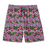 Tropical Hibiscus Flowers Aztec Print Men's Swim Trunks