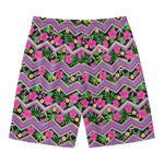 Tropical Hibiscus Flowers Aztec Print Men's Swim Trunks