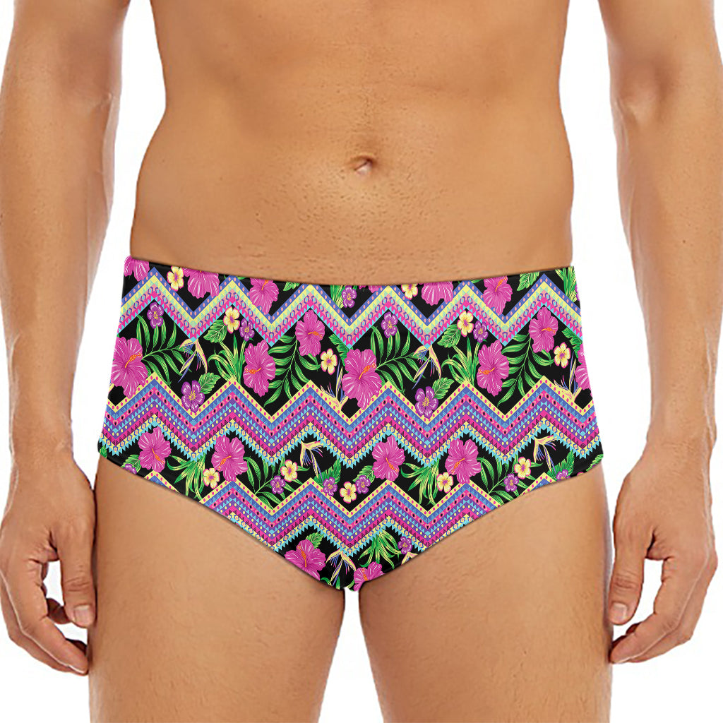 Tropical Hibiscus Flowers Aztec Print Men's Triangle Swim Briefs