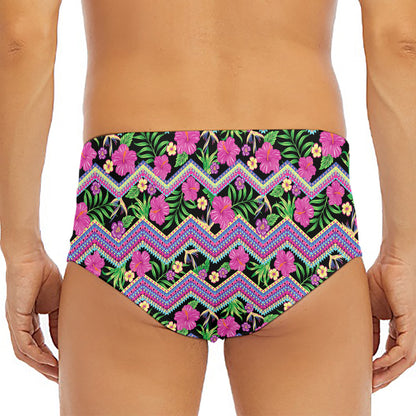 Tropical Hibiscus Flowers Aztec Print Men's Triangle Swim Briefs