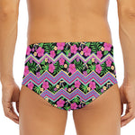 Tropical Hibiscus Flowers Aztec Print Men's Triangle Swim Briefs