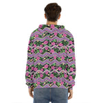 Tropical Hibiscus Flowers Aztec Print Men's Velvet Pullover Hoodie