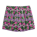 Tropical Hibiscus Flowers Aztec Print Mesh Shorts