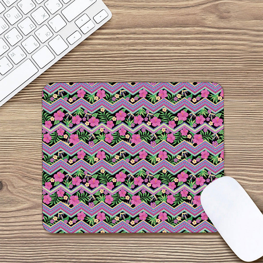 Tropical Hibiscus Flowers Aztec Print Mouse Pad