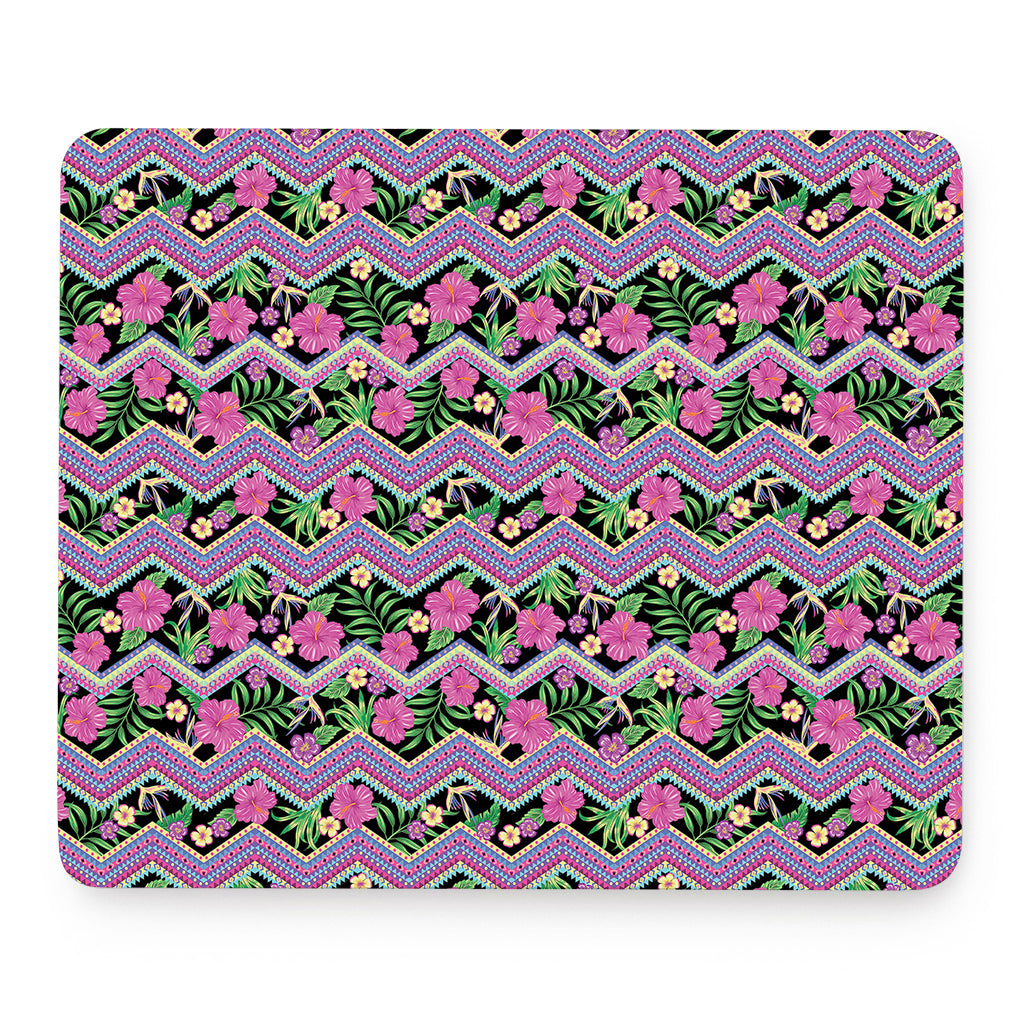 Tropical Hibiscus Flowers Aztec Print Mouse Pad