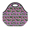 Tropical Hibiscus Flowers Aztec Print Neoprene Lunch Bag