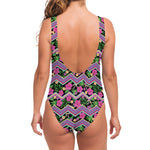 Tropical Hibiscus Flowers Aztec Print One Piece Swimsuit