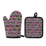 Tropical Hibiscus Flowers Aztec Print Oven Mitt And Pot Holder Set