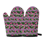 Tropical Hibiscus Flowers Aztec Print Oven Mitts