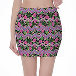Tropical Hibiscus Flowers Aztec Print Pencil Mini Skirt