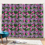 Tropical Hibiscus Flowers Aztec Print Pencil Pleat Curtains