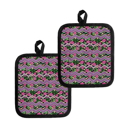 Tropical Hibiscus Flowers Aztec Print Pot Holders