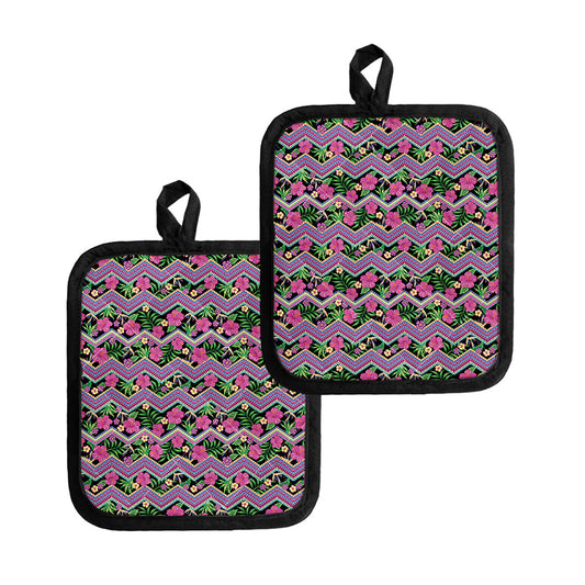 Tropical Hibiscus Flowers Aztec Print Pot Holders